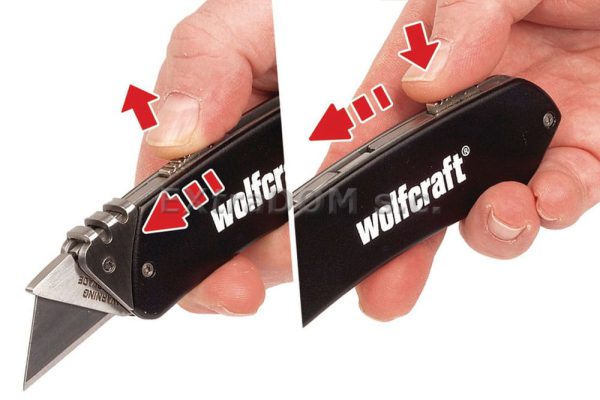 Wolfcraft pocket knife with retractable trapezoidal blade 4124000